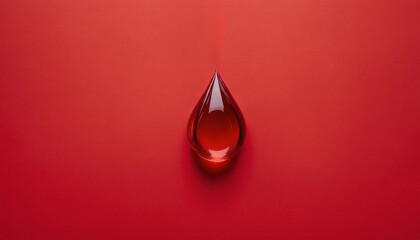 A  transparent blood drop isolated on red background with copy space. 