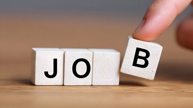 A close-up view of wooden blocks arranged to spell out the word Job, representing employment, career opportunities, and professional growth. - Powered by Adobe