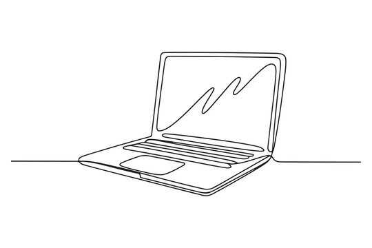 Laptop continuous one line drawing minimal computer outline illustration
