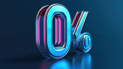 glossy 3D render of blue and pink percentage symbol, modern design with ions and vibrant color scheme. symbol stands out against dark background, creating striking visual impact