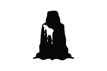 A dark black silhouette of a person with a white streak down the front appearing to melt or drip downwards isolated on a white background silhouette