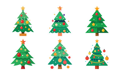 A set of christmas tree with ornaments.