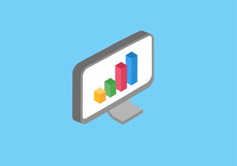 Isometric illustration of business growth chart and analytics on computer screen