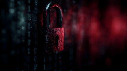 Rusty padlock on a binary code background symbolizing digital security