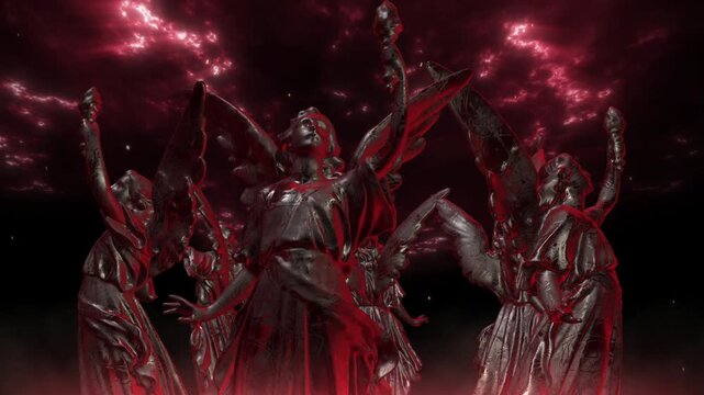 Dark Gothic Horror Angel Statue In Fiery Hell Storm vj loop