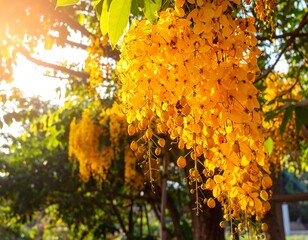 Golden shower flowers in sunlight