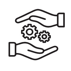 Hands holding gears icon representing teamwork and mechanical process