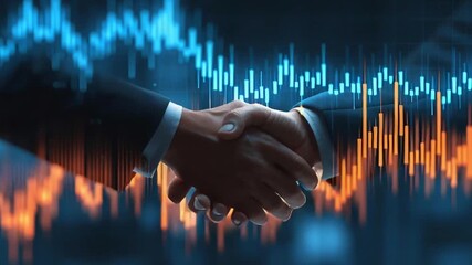 Cross border investment handshake symbolizes global business partnership and finance growth with dynamic stock market chart and financial graph - Powered by Adobe