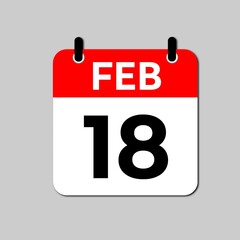 February 18 Day Calendar Vector Icon Perfect for planner, reminder, time management, schedule, office, business, and monthly event start design template