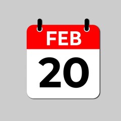February 20 Day Calendar Vector Icon Perfect for planner, reminder, time management, schedule, office, business, and monthly event start design template