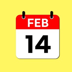 February 14 Day Calendar Vector Icon Perfect for planner, reminder, time management, schedule, office, business, and monthly event start design template