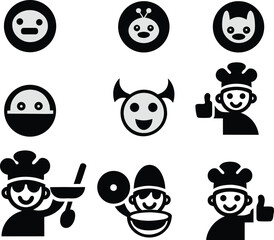 Obraz premium Funny Cartoon Faces and Animals Vector Set