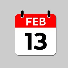 February 13 Day Calendar Vector Icon Perfect for planner, reminder, time management, schedule, office, business, and monthly event start design template