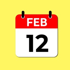 February 12 Day Calendar Vector Icon Perfect for planner, reminder, time management, schedule, office, business, and monthly event start design template