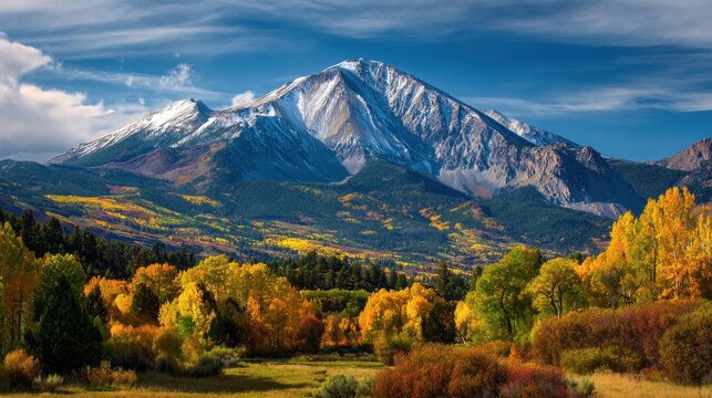 Autumn Vista of Mount Sopris in the Elk Mountains, Colorado - Vibrant Fall Colors and Scenic Landscape