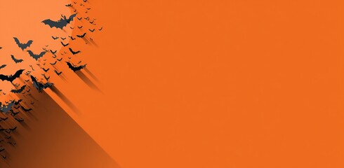Dynamic bat silhouettes in flight against orange gradient background, varied wing positions with sharp tooth details, haunting motion effect for spooky backgrounds, event flyers, and Halloween themed 