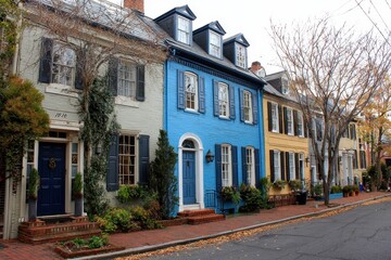Charming Row Houses in Old Town Alexandria VA: A Vibrant Architectural Journey Through Blue-Tinted Windows and Historic Streets