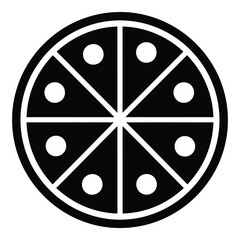 Stylized circular pizza icon with eight slices and toppings simple food graphic for menus and branding silhouette