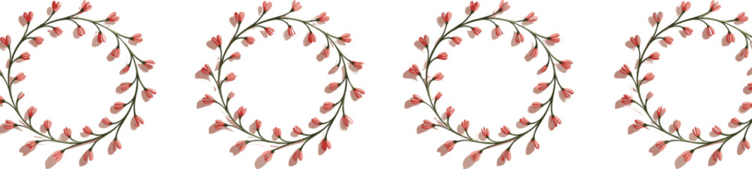 Obraz premium Seamless floral wreath pattern with delicate pink buds, botanical circular frame, elegant spring decoration, romantic nature ornament, wedding invitation background