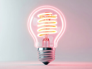glowing neon light bulb with spiral filament design, radiating vibrant pink hue, creates modern and artistic ambiance. This unique piece adds touch of creativity to any space
