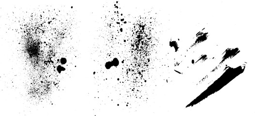 Black Ink Splatters and Brush Strokes on White Background 1.