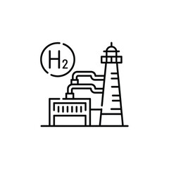 Fototapeta premium Hydrogen production facility with h2 symbol and industrial tower