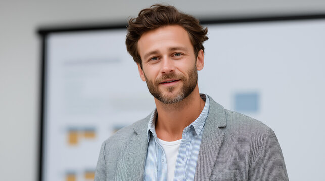 Professional presenting tech insights to a team, data-driven progress in corporate strategy, technology advancement in data visualization, smart solutions for team collaboration