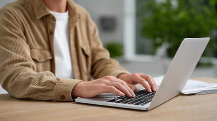 Hands on a laptop with a Gantt chart, data-driven progress in project management, technology advancement in task scheduling, smart solutions for timeline planning