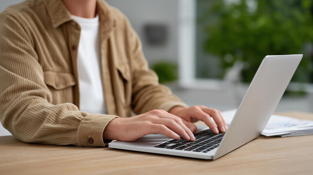 Hands on a laptop with a Gantt chart, data-driven progress in project management, technology advancement in task scheduling, smart solutions for timeline planning