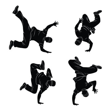 Dynamic breakdancing silhouettes dynamic hip hop dance poses energetic street dance moves action poses for design silhouette