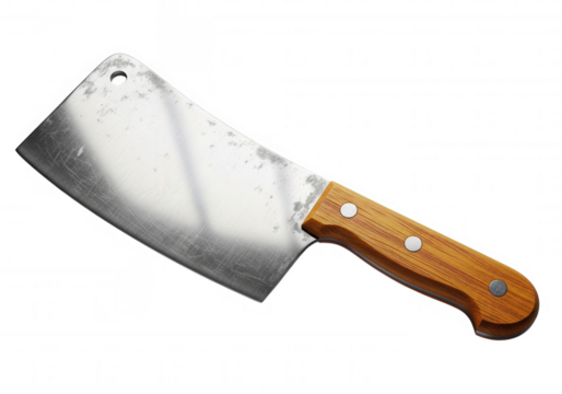 Metal cleaver wooden handle isolated on a transparent background