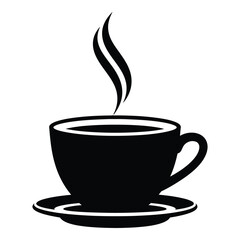 Steaming hot coffee cup silhouette for morning breakfast and cafe ambiance silhouette