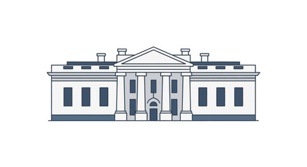 Simple Line Drawing of Government Building Exterior White House Illustration