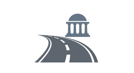 Modern Simple Government Building Icon with Curving Road Illustration