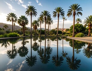Obraz premium Palm trees reflected in a calm pool