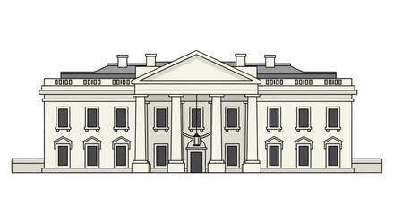 Flat Line Style White House Facade Landmark Architecture Illustration