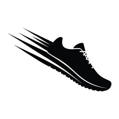 Black silhouette of a running shoe with motion streaks