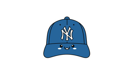 Kawaii Style Detailed Baseball Cap with Smiling Face Illustration