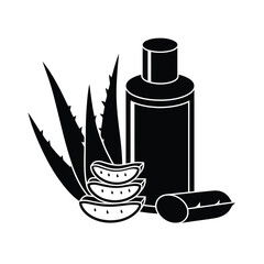 Aloe vera plant and bottle of product illustration