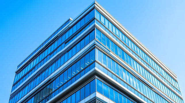 A close-up of a multicolored office building in the city, showcasing urban contemporary architecture on a clear day. - Powered by Adobe