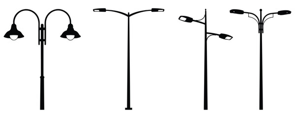 Collection of distinct street lamp post silhouettes