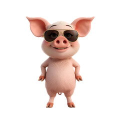 Fototapeta premium Cartoon pig wearing sunglasses cute funny pig character illustration piglet animation pig art on transparent background