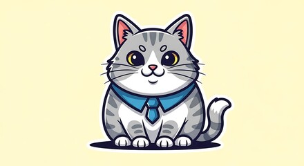 Obraz premium Cartoon Cat with Tie - A Cute and Professional Feline Illustration.