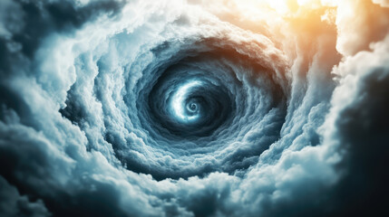 swirling vortex of dark clouds with bright center, creating dramatic and intense . image evokes sense of power and nature fury, reminiscent of cyclone or hurricane