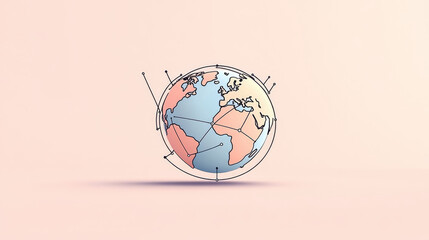 minimalist illustration of globe featuring continents soft colors, symbolizing global connectivity and exploration. design includes lines connecting various points, enhancing sense of