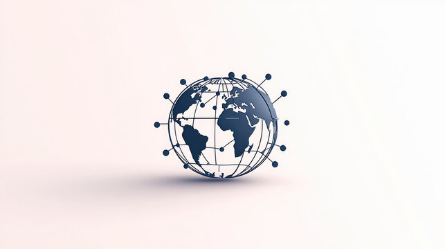 minimalist illustration of globe with network connections, symbolizing global communication and connectivity. design features simple outline of continents and nodes representing connections - Powered by Adobe
