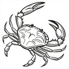 Ocean Warrior, Crab Line Art Vector, Coastal Guardian, Sea Crab Tattoo Design, Marine Life Sketch – Crab, Beachside Creature Illustration, Elegant Crab Outline, Aquatic Art – Crab Vector