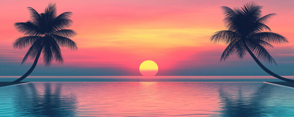stunning sunset over ocean, framed by palm trees and ing in water. vibrant colors create peaceful , perfect for relaxation