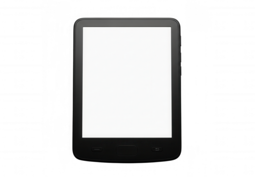 Black electronic reader device isolated on a transparent background