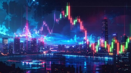 Cyberpunk Financial District: A Visual Representation of Market Volatility with Candlestick Charts - Powered by Adobe